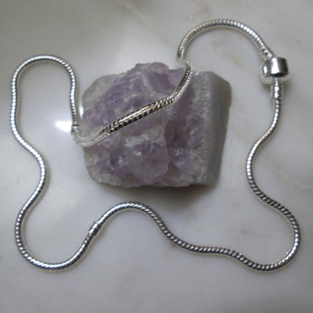 Sterling Silver Barrel Clasp Snake Chain Necklace for European Charms, 45.5cm